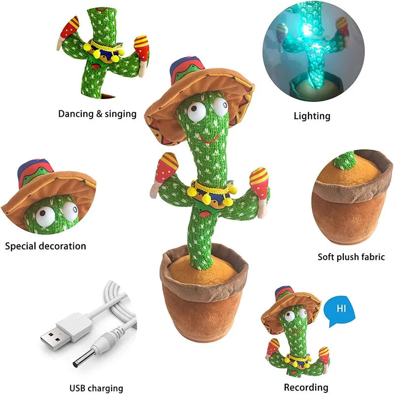 Dancing Cactus Talking Cactus Baby Toys Sing 120Pcs Music Songs Recording USB Charger Repeats What You Say Presents for Kids