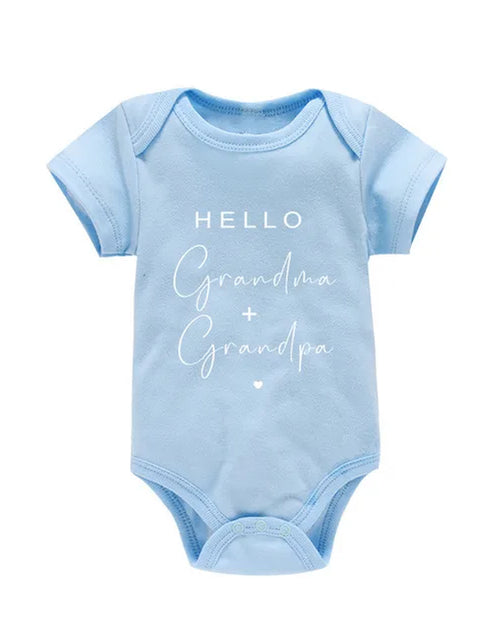 Load image into Gallery viewer, Pregnancy Announcement to Be Grandparents Hello Grandma &amp; Grandpa Baby Bodysuits Infant Baby Boy Girls Clothes Baby Shower Gift
