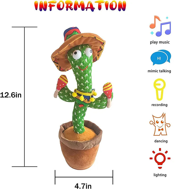 Dancing Cactus Talking Cactus Baby Toys Sing 120Pcs Music Songs Recording USB Charger Repeats What You Say Presents for Kids