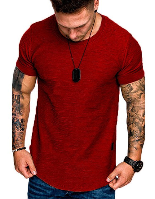 Load image into Gallery viewer, Men&#39;S Casual Fashion Solid O Neck T-Shirt Summer Bodybuilding Sports Running T-Shirt Fitness Short-Sleeve Crossfit Exercise Top
