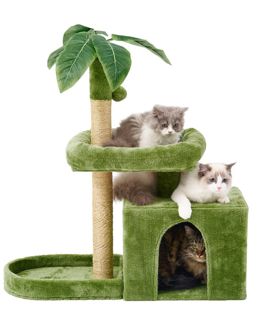 Load image into Gallery viewer, 31.5&quot; Cat Tree Cat Tower for Indoor Cats with Green Leaves, Cat Condo Cozy Plush Cat House with Hang Ball and Leaf Shape Design, Cat Furniture Pet House with Cat Scratching Posts,Beige
