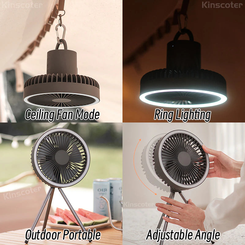 10000Mah 4000Mah Camping Fan Rechargeable Desktop Portable Circulator Wireless Ceiling Electric Fan with Power Bank LED Lighting