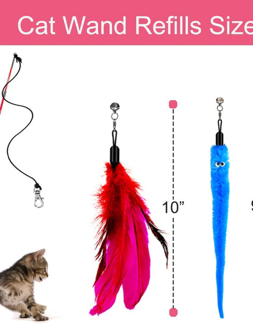 Load image into Gallery viewer, Cat Toy Wand, Retractable Cat Feather Toys and Replacement Refills with Bells, Interactive Cat Toys for Cat Kitten Exercise
