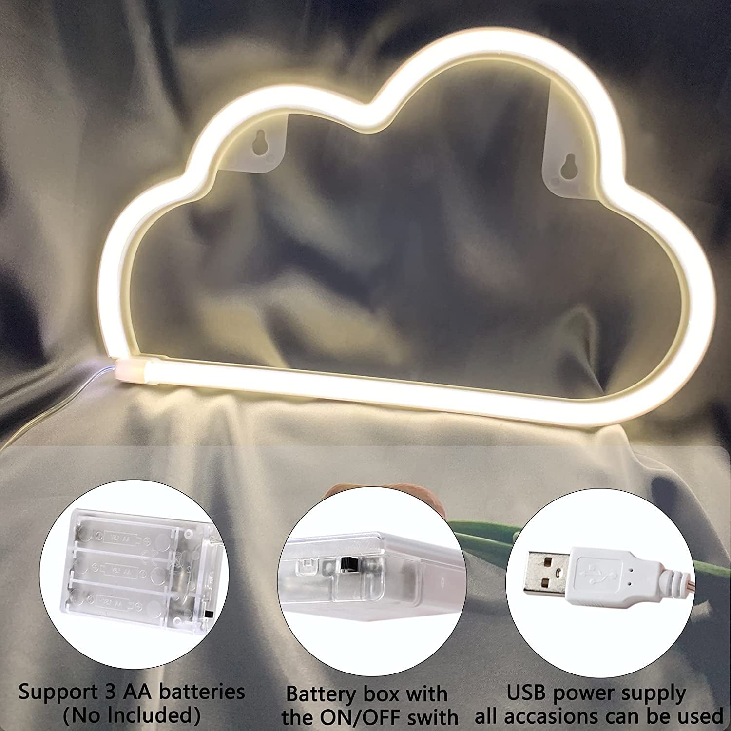 Cloud Neon Signs, LED Cloud Neon Light for Wall Decor, Battery or USB Powered Cloud Sign Shaped Decoration Wall Lights for Bedroom Aesthetic Teen Girl Kid Room Christmas Birthday Wedding Party White