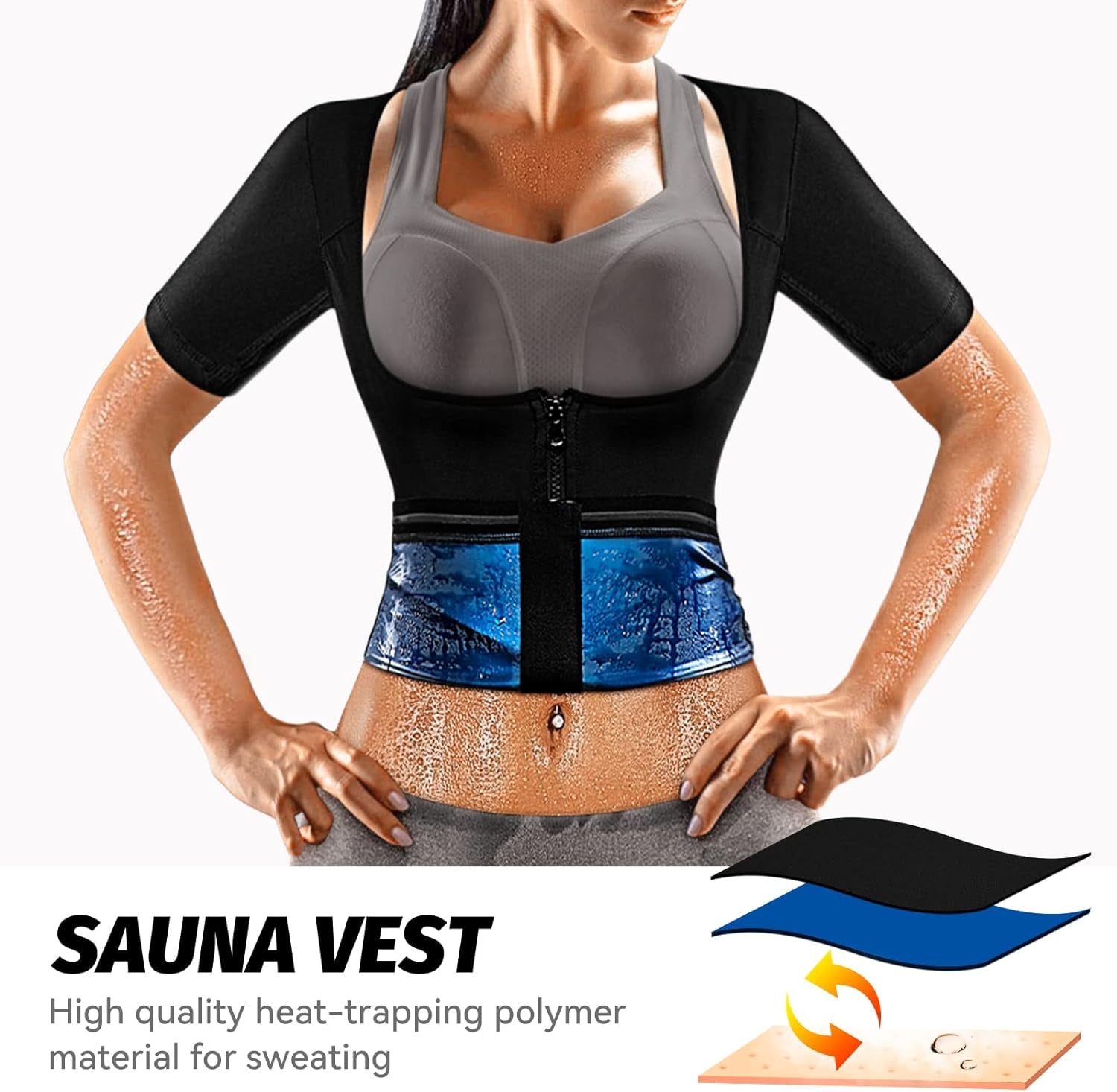 Sauna Suit for Women Weight Loss Suana Shirt for Women Sweat Suit Waist Trainer Vest Fitness Body Shaper Zipper