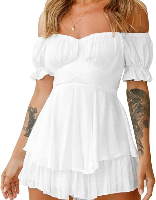 Load image into Gallery viewer, Women Boho Romper off Shoulder Ruffle Chiffon Shorts Jumpsuit Playsuit
