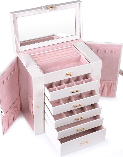 Load image into Gallery viewer, Huge Jewelry Box Jewelry Case PU Leather 6 Tier 5 Drawers Large Storage Capacity with Mirror Jewelry Storage Organizer Great Gift Also Good for Watches Ljc-Shd5Cm(White)
