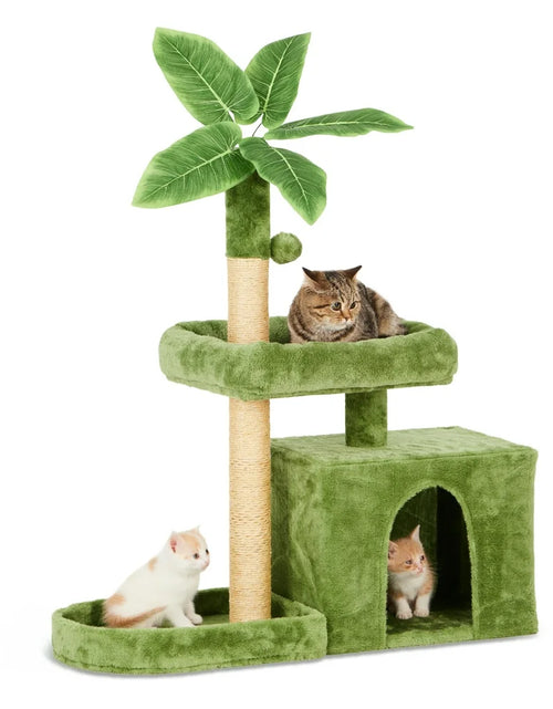 Load image into Gallery viewer, 31.5&quot; Cat Tree Cat Tower for Indoor Cats with Green Leaves, Cat Condo Cozy Plush Cat House with Hang Ball and Leaf Shape Design, Cat Furniture Pet House with Cat Scratching Posts,Beige
